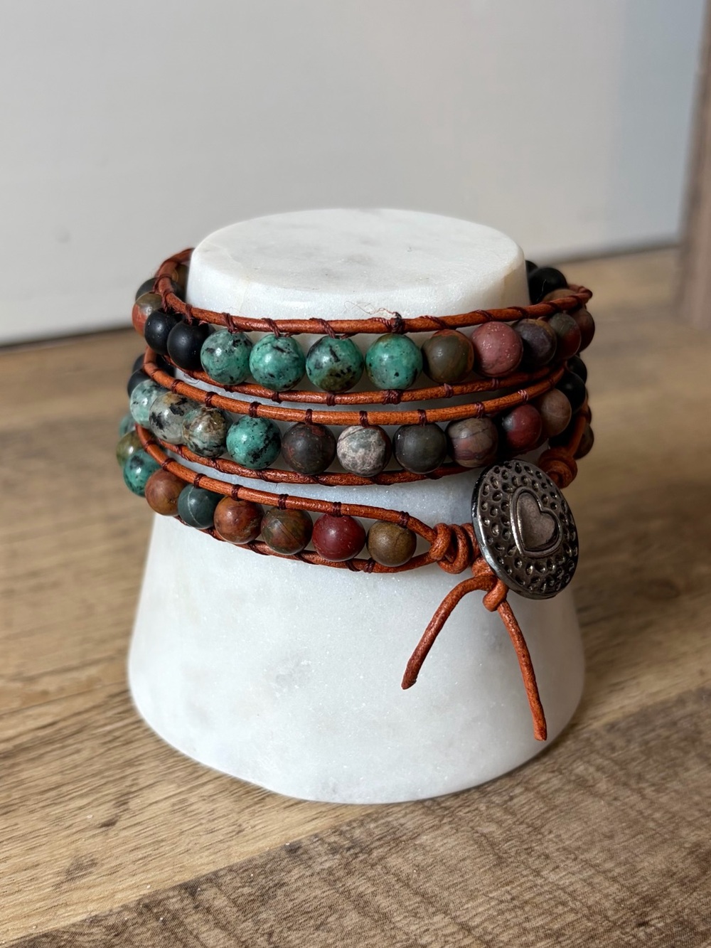 Multi Colored Beaded Stone Wrap Bracelet